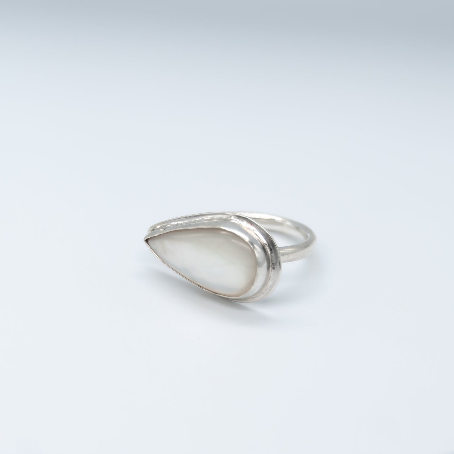 Mother of Pearl pear silver ring (Ready to Ship)