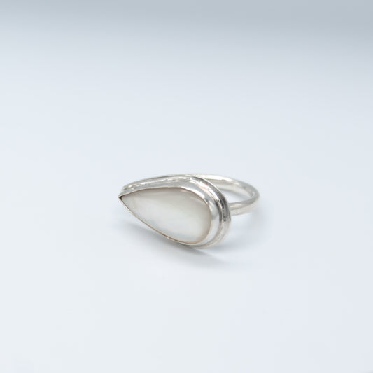 Mother of Pearl pear silver ring (Ready to Ship)