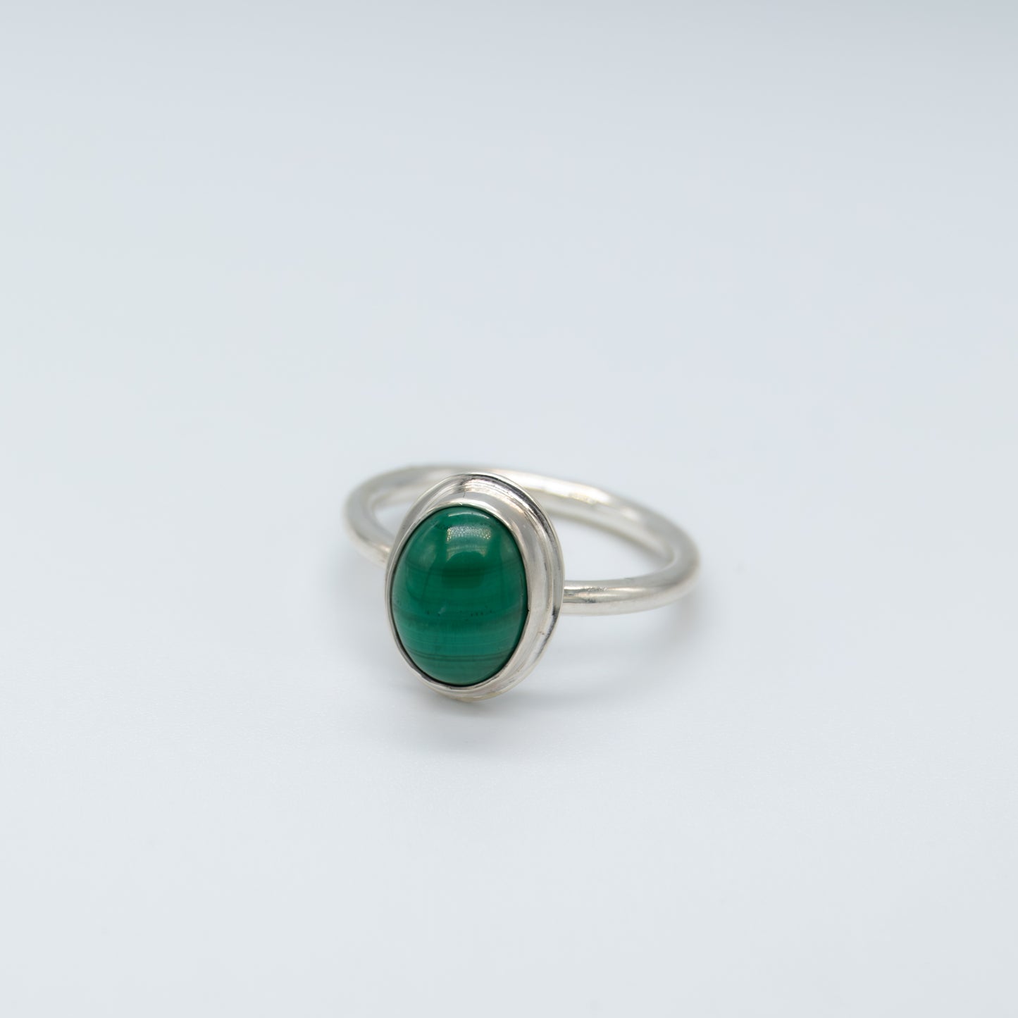 Malachite small oval silver ring (Ready to Ship)