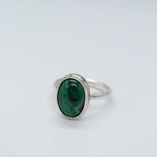 Malachite large oval silver ring (Ready to Ship)